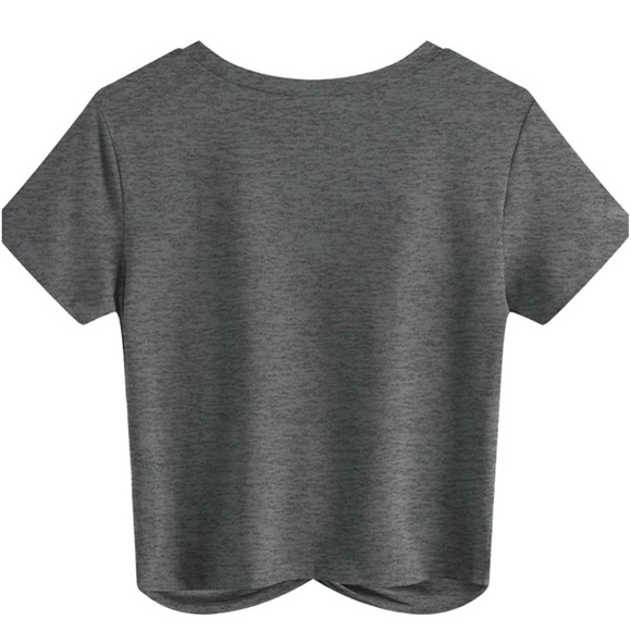 JINKESI Casual Short Sleeve Blouse Round Neck Crop Twist Front Tee T-Shirt - Picture 6 of 7